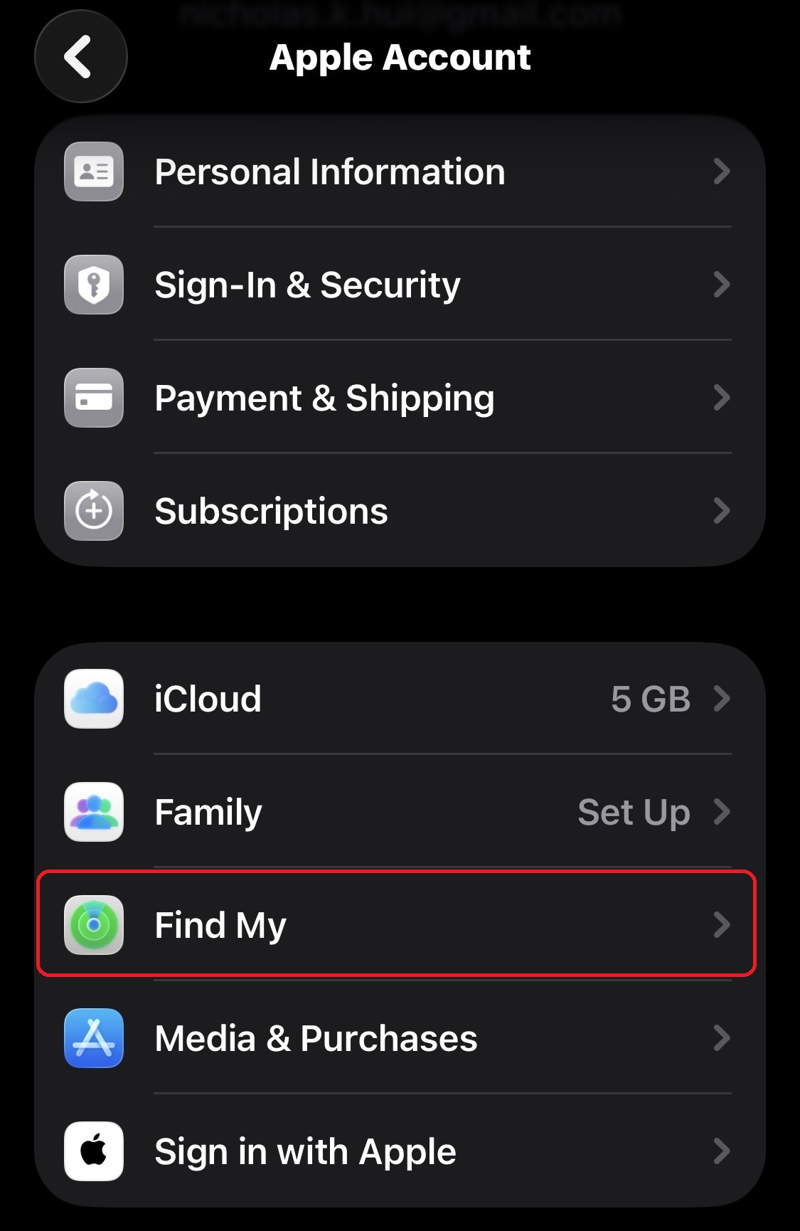 Select Find My