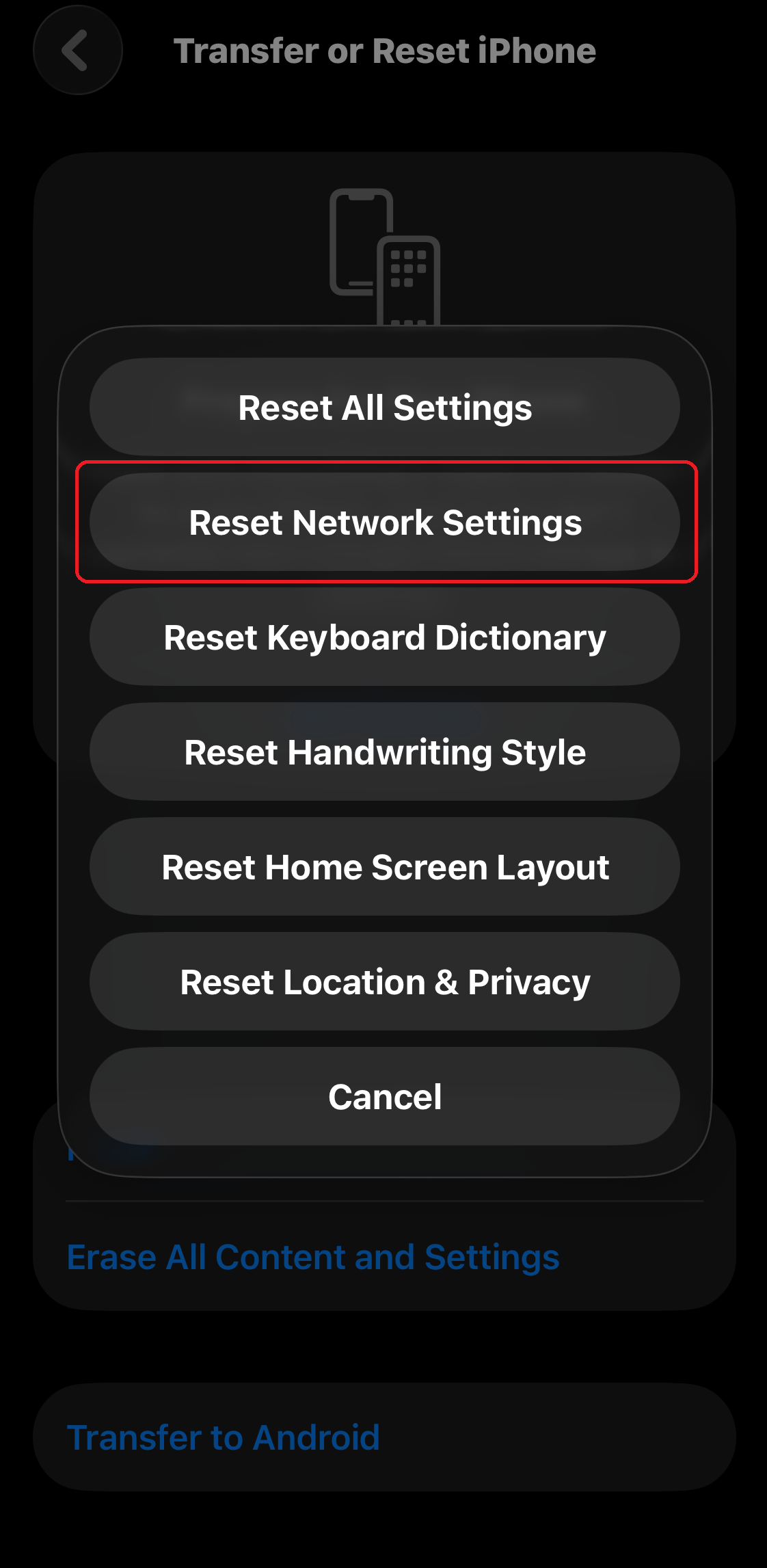 Select Reset Network Settings