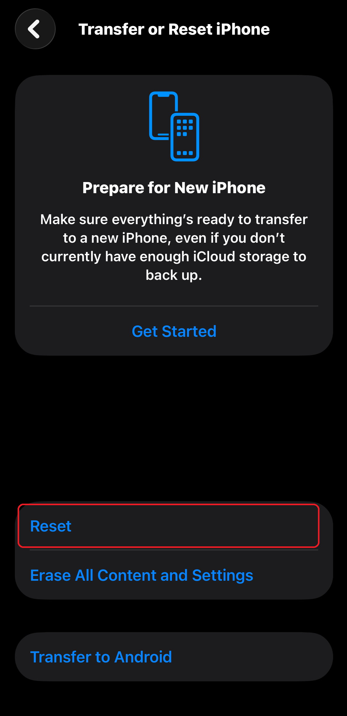 Select Reset
