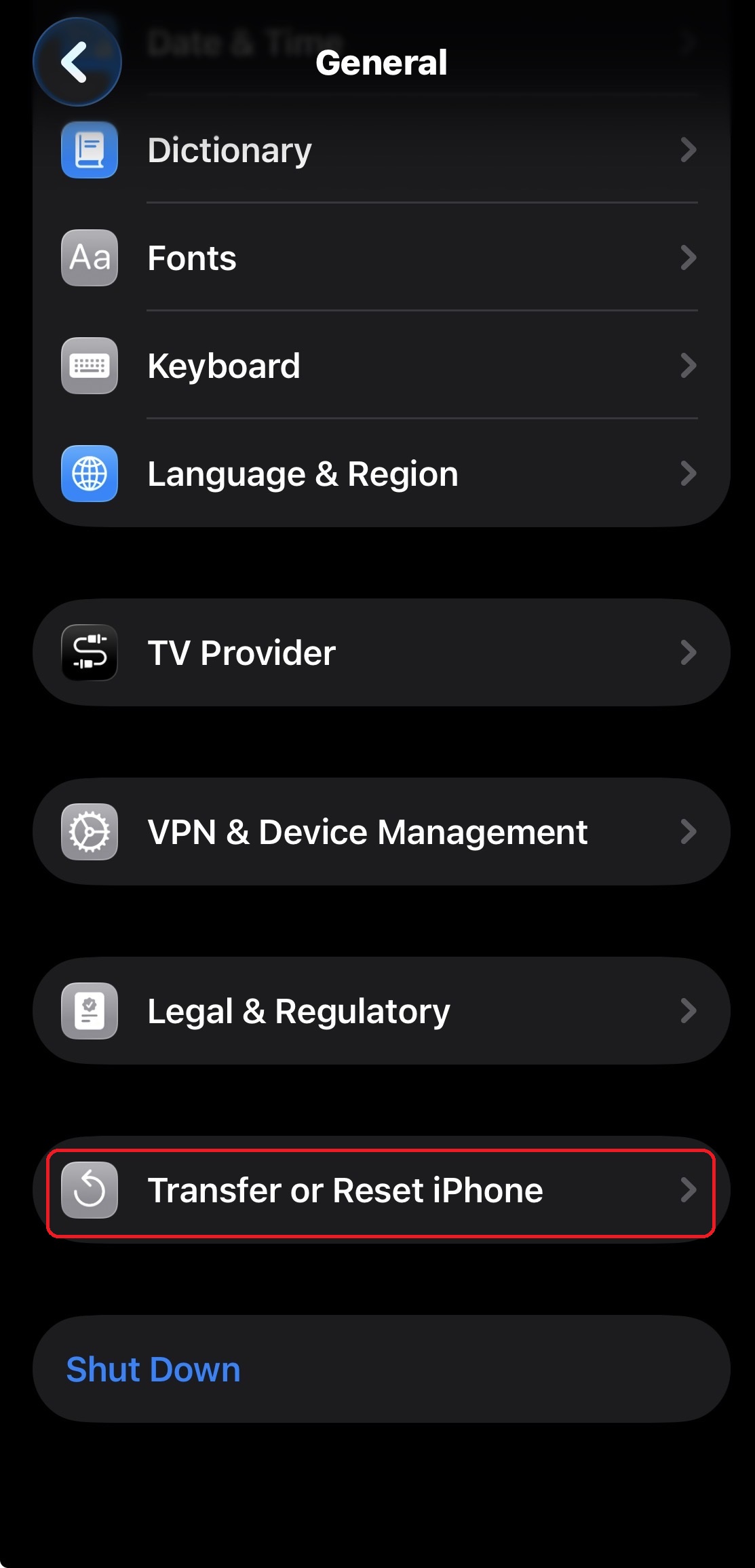 Select Transfer or Reset iPhone